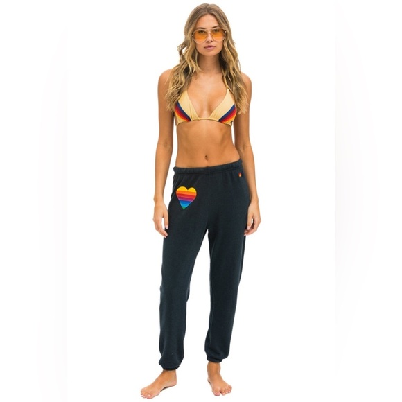 Aviator Nation Women’s RAINBOW HEART STITCH SWEATPANTS - CHARCOAL | NEW/NWOT♥️ - Picture 2 of 13